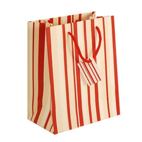 Red & White Striped Paper Handbag