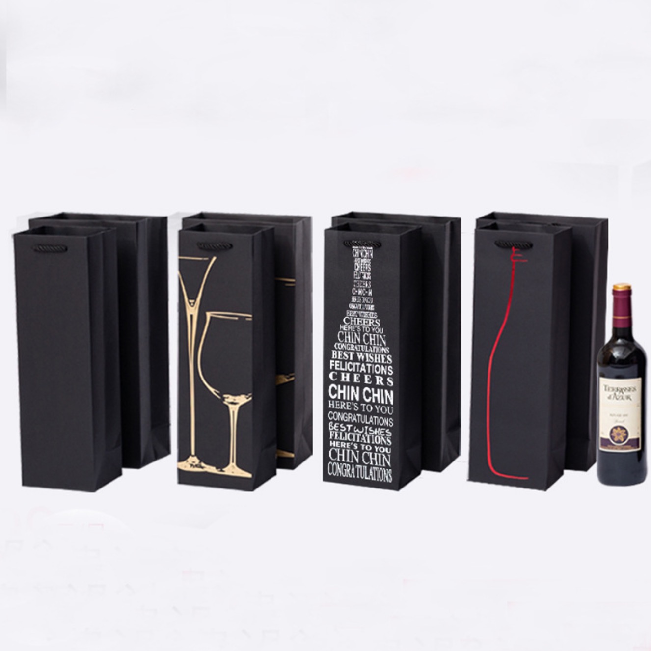 Black Wine Gift Bag, Black Cardboard Wine Bag, Universal Wine Gift Bag